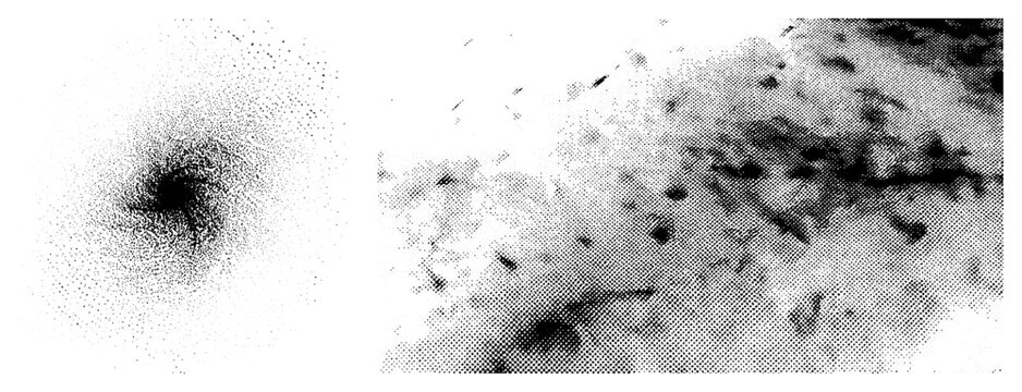 Vector graphic featuring halftone dot gradients and textured noise, ideal for graphic design, print, or digital art backgrounds. Alternately called stipple art or dot matrix texture.