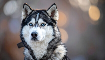 Obraz premium gorgeous husky dog serious and judging extreme close up portrait