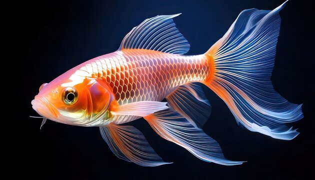 Elegant Goldfish with Flowing Fins Swimming in Dark Water.