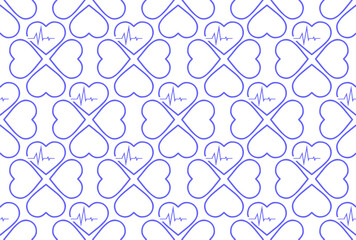 simple seamless pattern of blue hearts on a white background, texture, design