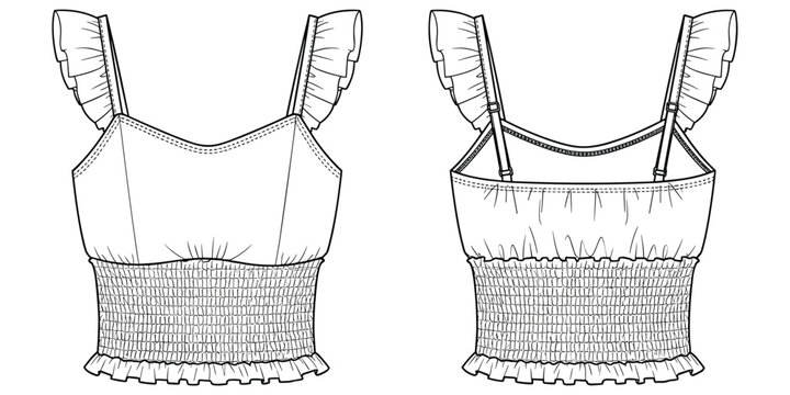 Fashion Design Flat Sketch of a Smocked Crop Top with Ruffle Straps untitled