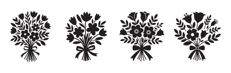 Fototapeta premium Bouquet of Flowers Black Silhouette Vector Illustration