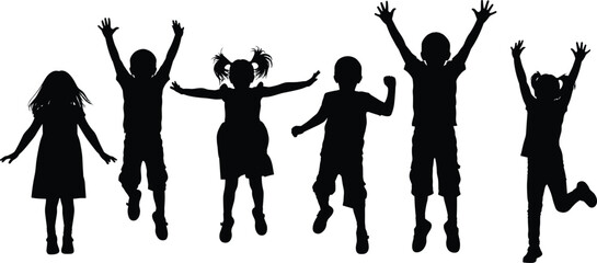 Obraz premium Silhouettes of children jumping with joy on white background kids