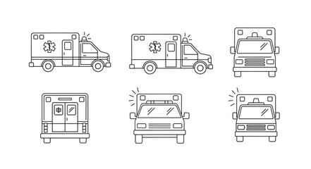 Collection of Ambulance Vehicle Illustrations in Various Views. © Aril
