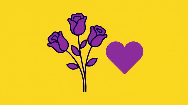 Red Rose Bouquet and Red Heart, Valentine's Day Greeting Card Template Animation with Floral and Heart Elements