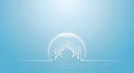 Silhouette family praying under Ramadan crescent moon glow