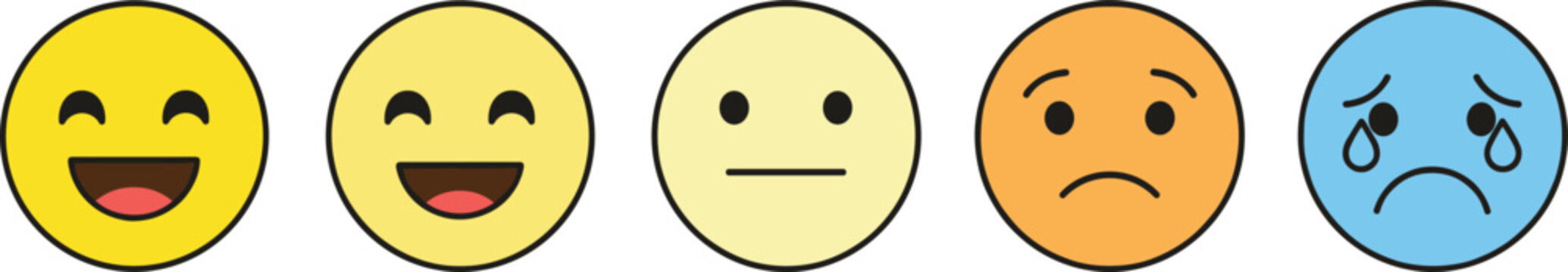 Emoji Face Rating Icon Set Showing Happy Neutral Sad and Crying Expressions Representing Emotions Feedback Mood Scale and User Experience Interface Design