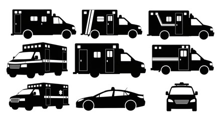 Collection of Ambulance and Police Car Silhouettes. © Aril