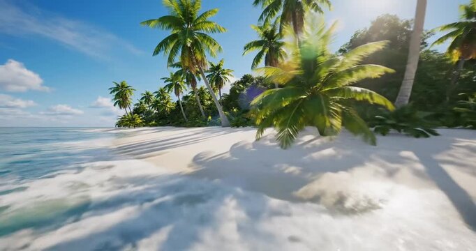 Tropical island beach palm trees.