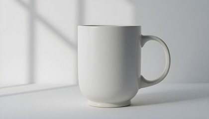 Obraz premium Minimalist White Coffee Mug with Shadow on Clean Background