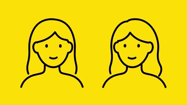 Happy and Surprised Face Emotions Reactions Shock and Joy Expression, Minimalist Line Art Woman Avatar Icon Set Animation