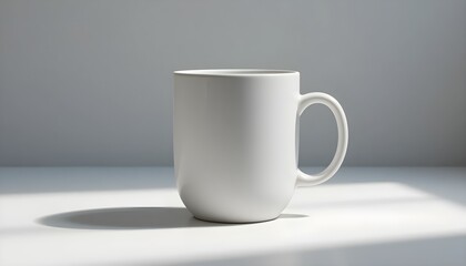 Obraz premium Minimalist White Coffee Mug with Shadow on Clean Background
