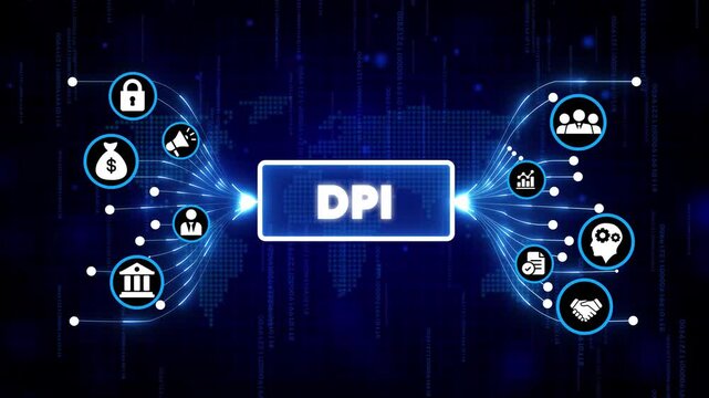 Digital DPI technology icons with futuristic network background for business and data analytics