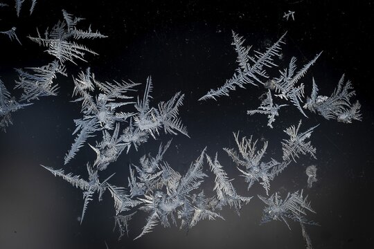 Small ice flowers on a window, winter, Finland