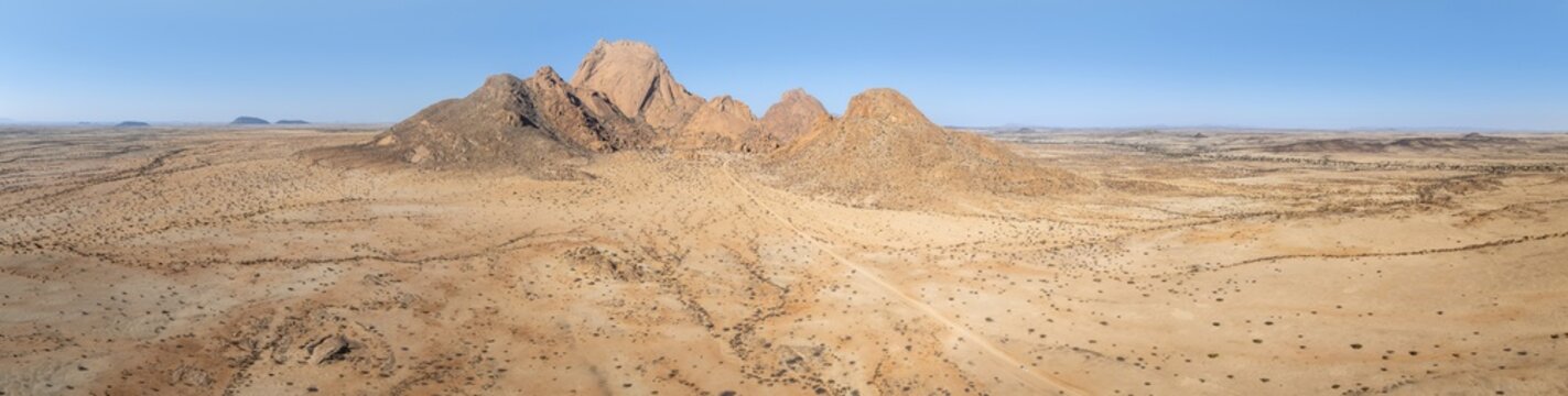 Aerial view, mountains in the desert, Spitzkoppe summit, Namib desert, Namibia