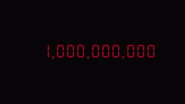 Number counter animation from 0 to 1,000,000,000 on a transparent background, Animated counting Numbers of one billion in 4k animation with alpha channel