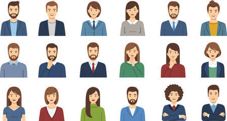 Professional People Avatar Illustration Set Featuring Diverse Men and Women Portraits for Business Profiles Corporate Teams User Interfaces and Human Resource Design