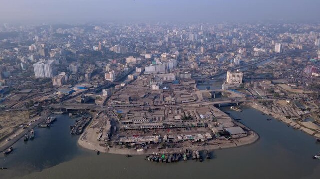 Aerial view of the chaktai Chittagong city 4k