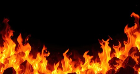 Fototapeta premium Fire Flames Bottom Border Orange Yellow Black Background Template