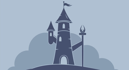 Stylized tower illustration on blue background © Kalimasada