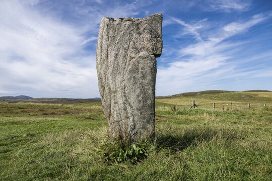 Stone formation of the megalithic culture, site of Callanish 1, near Breasclete, Isle of Lewis, Outer Hebrides, Scotland, Great Britain