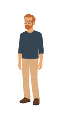 Obraz premium Redhead man with glasses standing, flat illustration