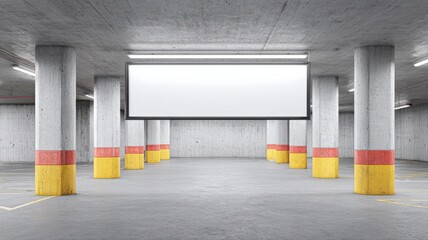 Fototapeta premium Blank Billboard Mockup in Underground Parking Garage, Advertising Space for Urban Commercial Use