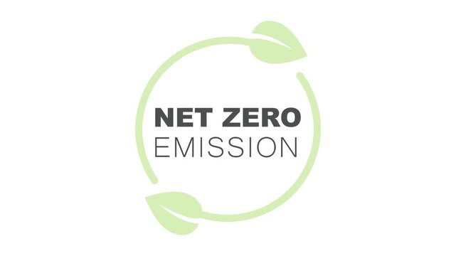 Zero emission, emblems in green circles. Carbon neutral. Net zero greenhouse gas emissions.