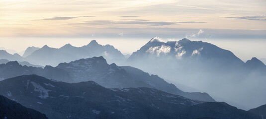 Evening Mood Silhouettes Dramatic Mountain