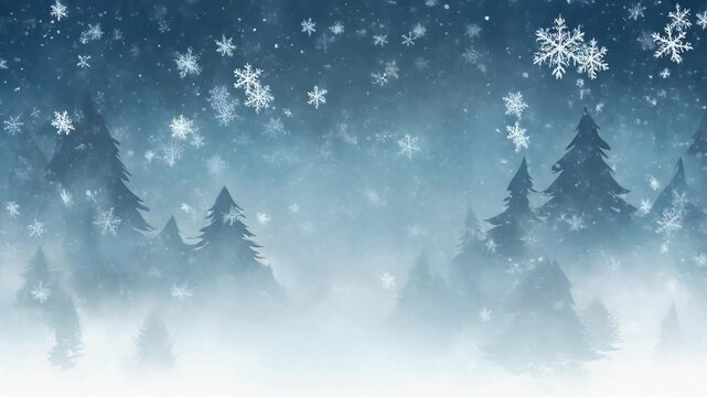 Atmospheric snowfall loop with winter fog and soft drifting flakes