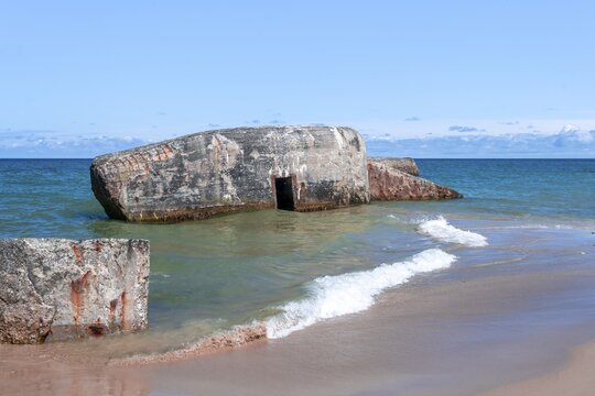Bunkers on the beach, relics of the Atlantic Wall from World War 2, Denmark