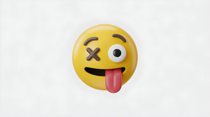 Foolish mood emoji, shiny yellow 3D icon isolated on white background, playful digital expression PNG