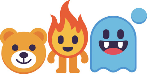 Cute Monster Outline Character Set  Funny Fantasy Creatures and Kawaii Mascots