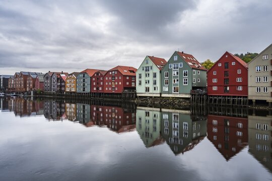 Old warehouses by the river Nidelva, Trondheim, Norway
