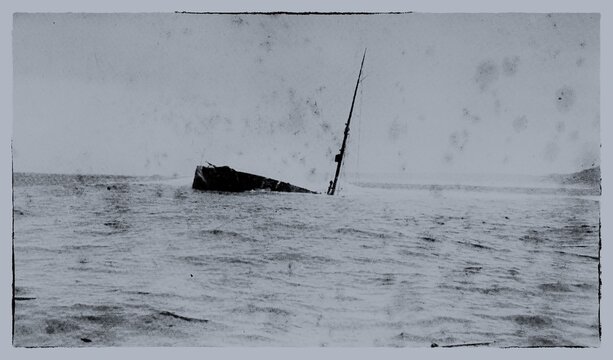 Old pictures of the Lusitania sinking at Bellows Rock in 1911, Cape of Good Hope, Cape Town, South Africa