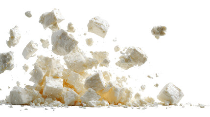 A pile of white powder exploding in mid-air on transparent background