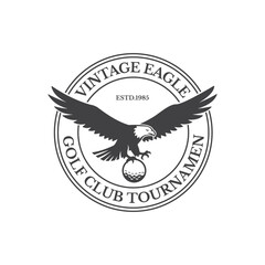 Vintage Eagle Golf Club Tournament Logo with Flying Eagle Holding Ball