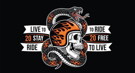 Skull with Snake and Motorcycle Helmet Design.