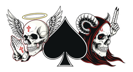 Tattoo Style Skulls and Spade Symbol.