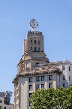 Clock Tower at Pla&ccedil;a de Catalunya, Barcelona, Catalonia, Spain