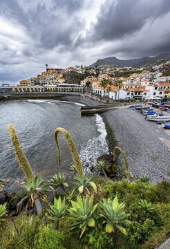 Harbour, fishing boats and houses, C&acirc;mara de Lobos, Madeira, Portugal