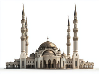 Fototapeta premium AI-generated illustration of a majestic, traditional Islamic mosque with multiple domes and minarets.