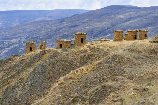 Chullpas at Ninamarca pre-inca archaeological site, Paucartombo province, Cusco region, Peru