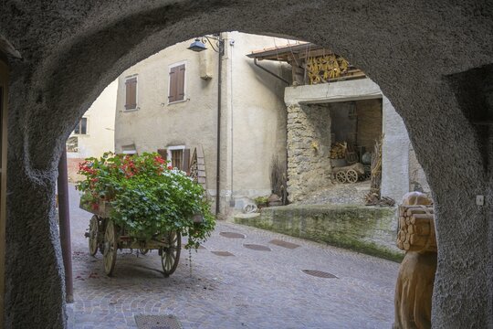 Passage in the historic centre, Rango, Bleggio Superiore, Trentino, Italy