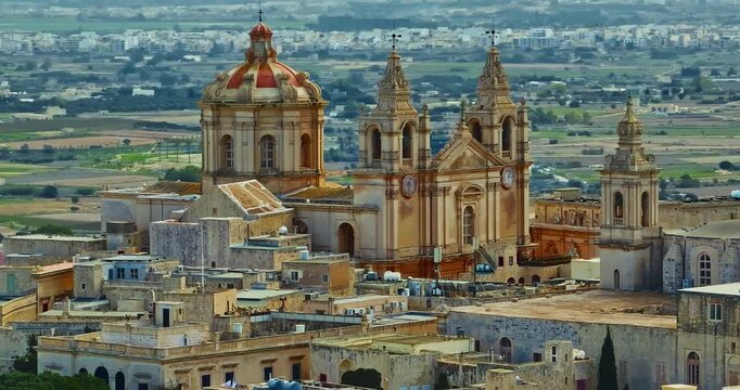 Aerial view of Mdina. A beautiful historic city with centuries of history and stunning views of Malta