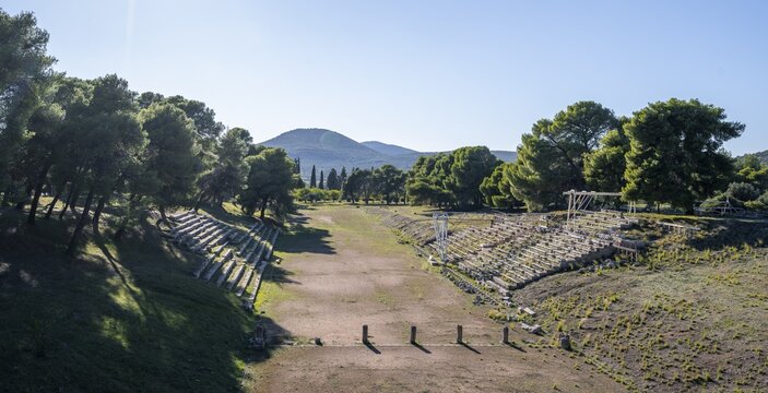 Excavation site site, Stadium of Epidaurus, Ancient City of Epidauros, Peloponnese, Greece