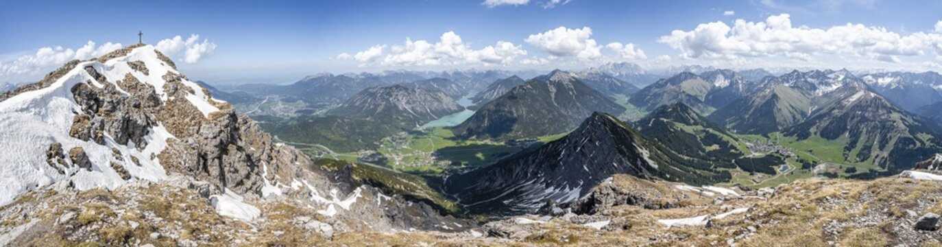 View from the summit of Thaneller to Plansee and eastern Lechtal Alps, Tyrol, Austria