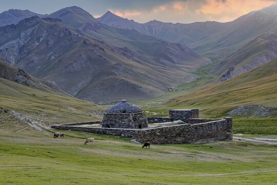 15th Century caravanserai of Tash Rabat at sunrise, Naryn Region, Kyrgyzstan
