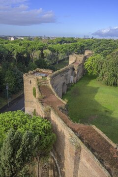 View of the Aurelian Wall from the Museo delle Mura, Rome, Italy