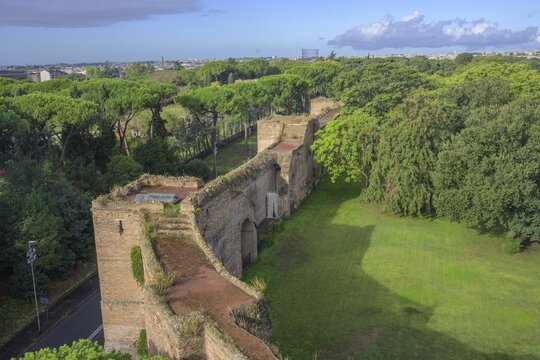 View of the Aurelian Wall from the Museo delle Mura, Rome, Italy